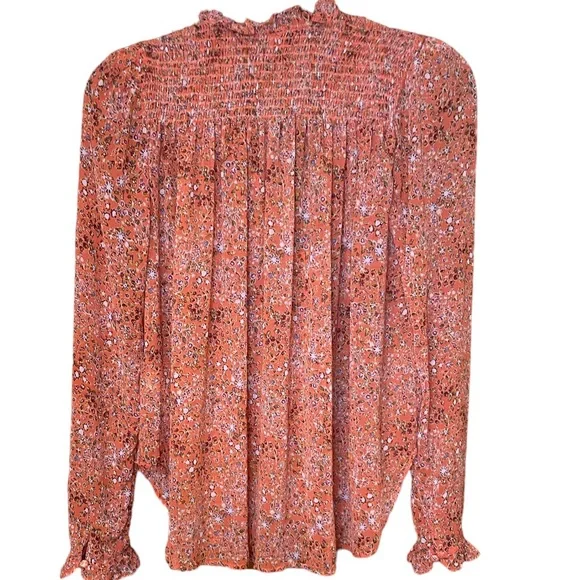 Free People Orange Floral blouse button down with tie Small EUC - Picture 2 of 5